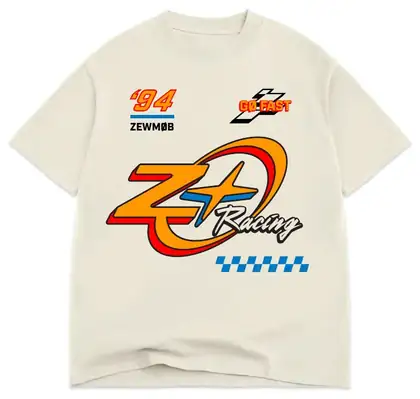 Cream tee with '94 Zewmob Z Racing chest graphic