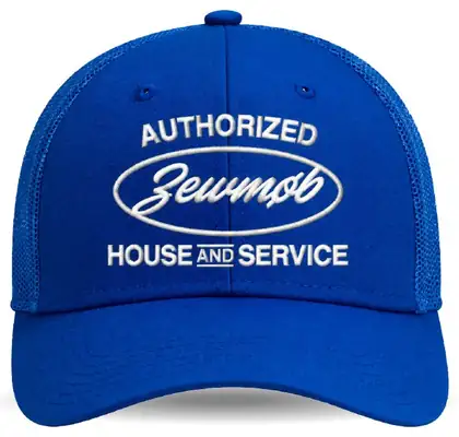 Blue cap embroidered Authorized Zewmob House and Service
